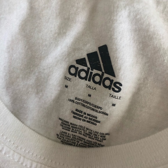 ADIDAS WHITE AND PINK FONT TEE - Picture 8 of 8